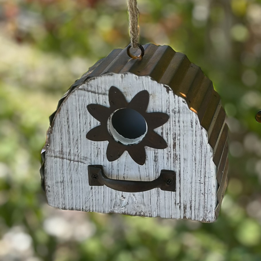 BIRDHOUSE KANSAS FLOWER CURVED 6IN X 3.5IN X 5.75IN METAL/WOOD